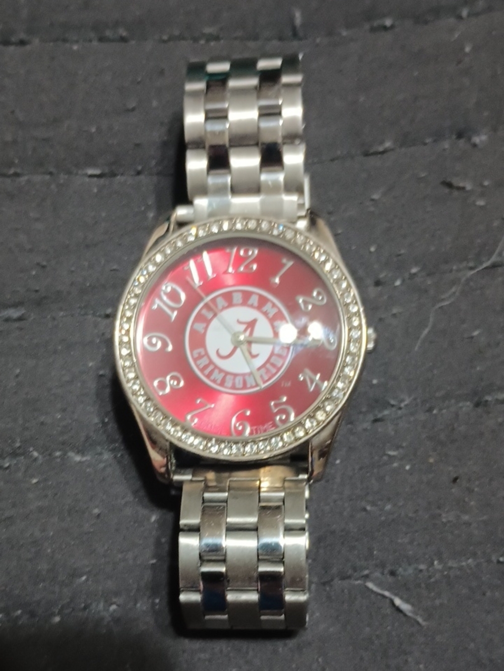 Game Time Silver-Tone Bracelet Watch with Red Dial and Crystal Bezel